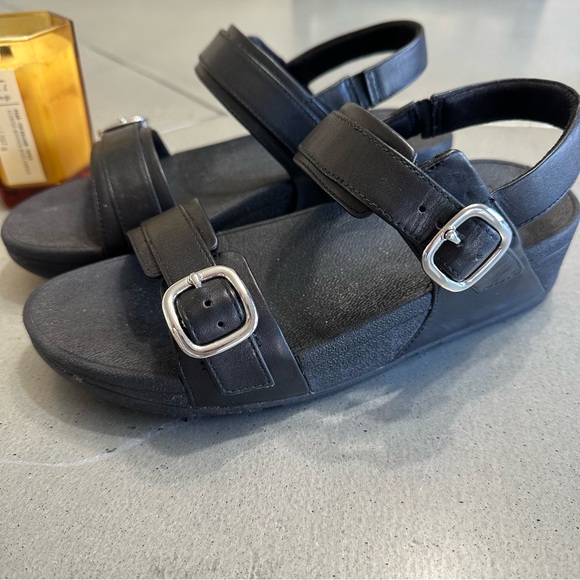 FITFLOP women’s LULU adjustable SOLID BLACK Sandals with Silver Buckles size 7 - Picture 14 of 16